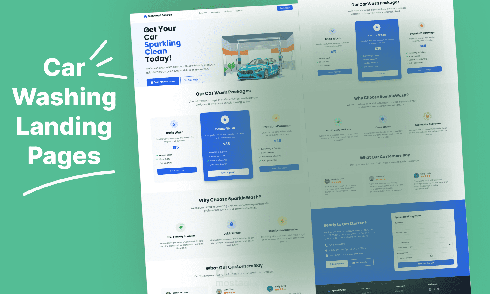 تصميم صفحة هبوط احترافية لخدمة غسيل السيارات – متجاوبة وسريعة وجاهزة لجذب العملاء