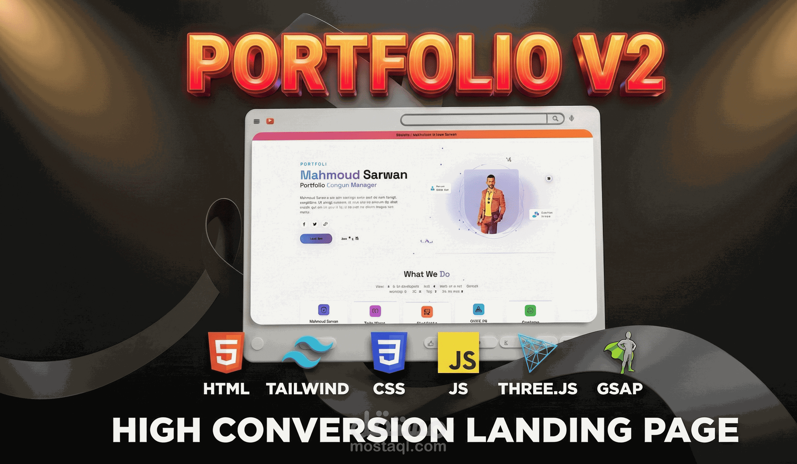 بناء بورتفوليو تفاعلي متقدم باستخدام HTML, Tailwind, Three.js & GSAP