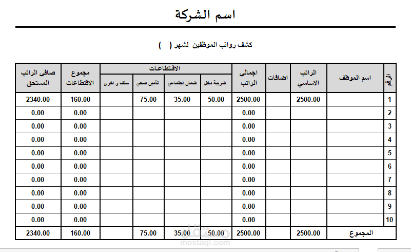 كشف رواتب الموظفين