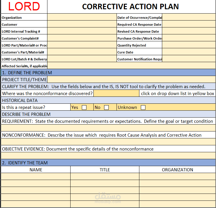 نموذج خطة العمل التصحيحية (Corrective Action Plan - CAP)