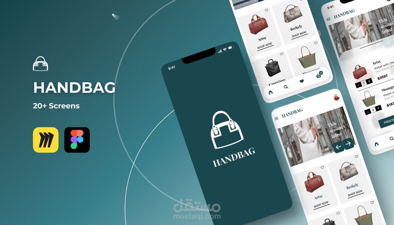 تصميم واجهة و تجربه المستخدم UI/UX design لتطبيق شراء الحقائب