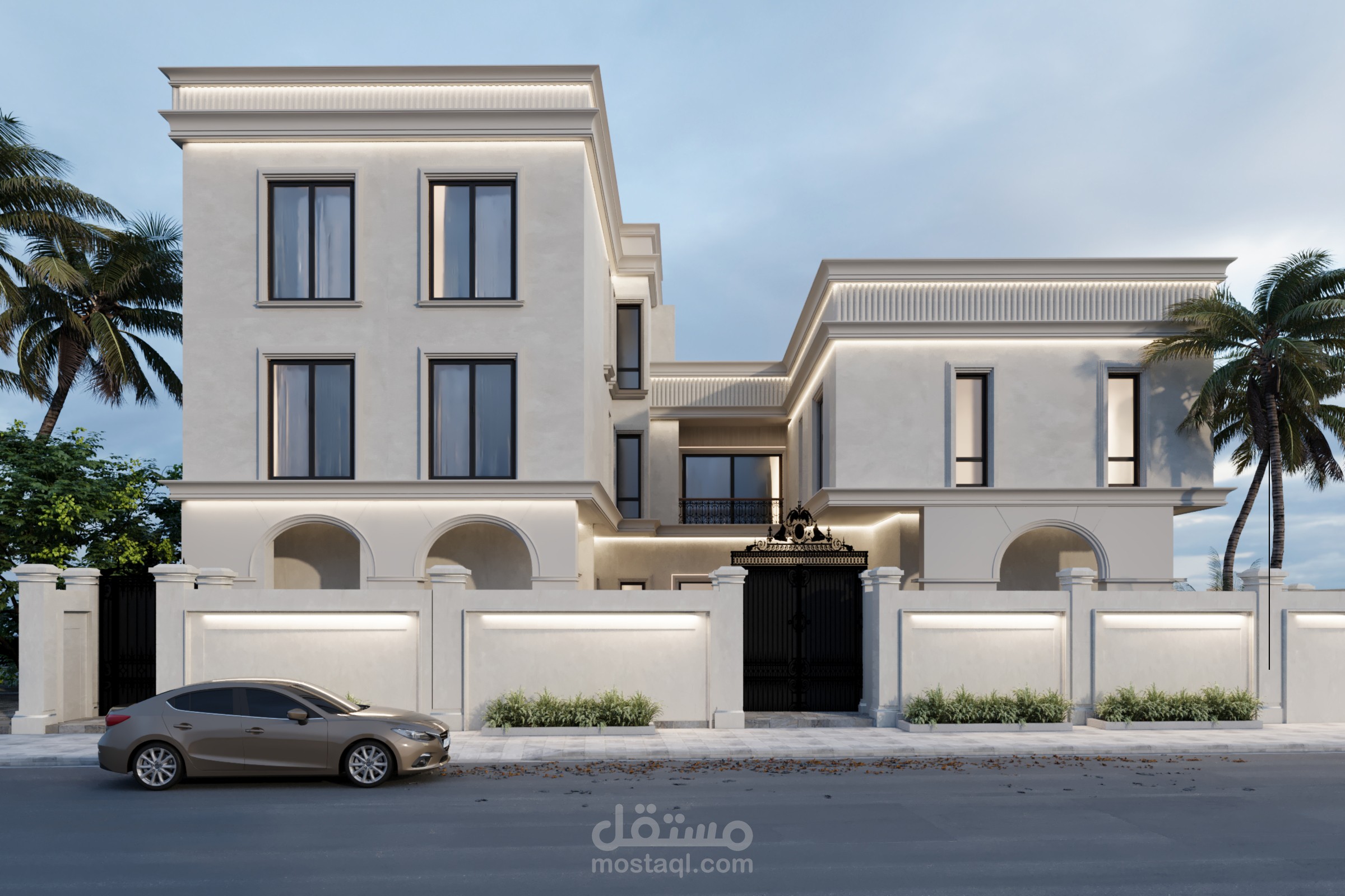 تصميم واجهات فيلا نيوكلاسيك مع الحوش