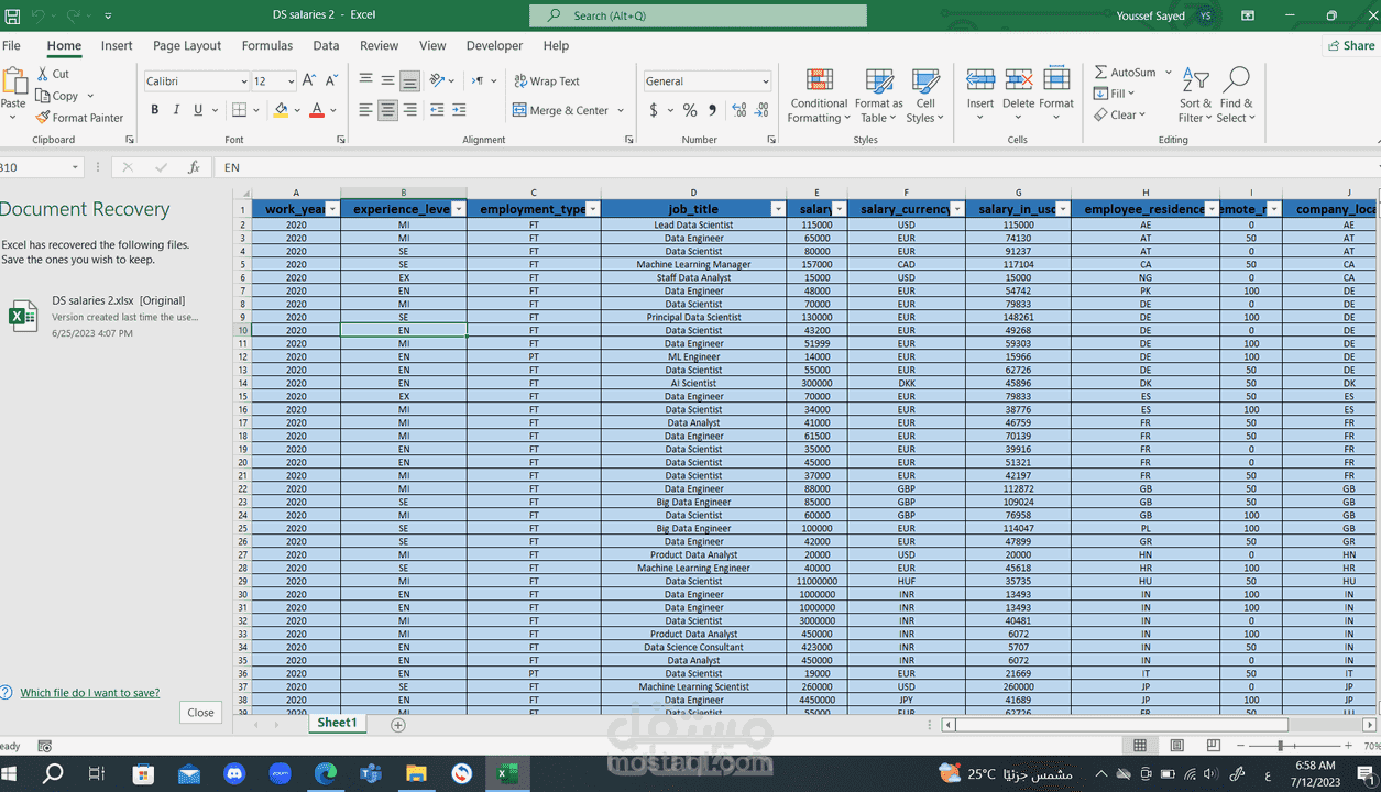 نموذج لإدخال بيانات بإستخدام excel