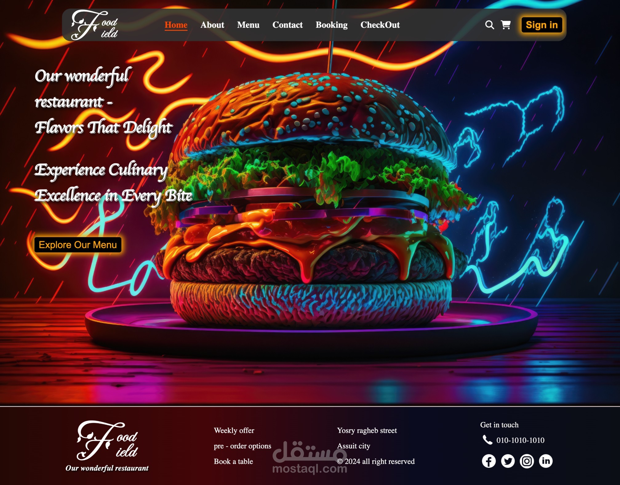 انشاء موقع كامل لمطعم  باستخدام HTML-CSS-JavaScript