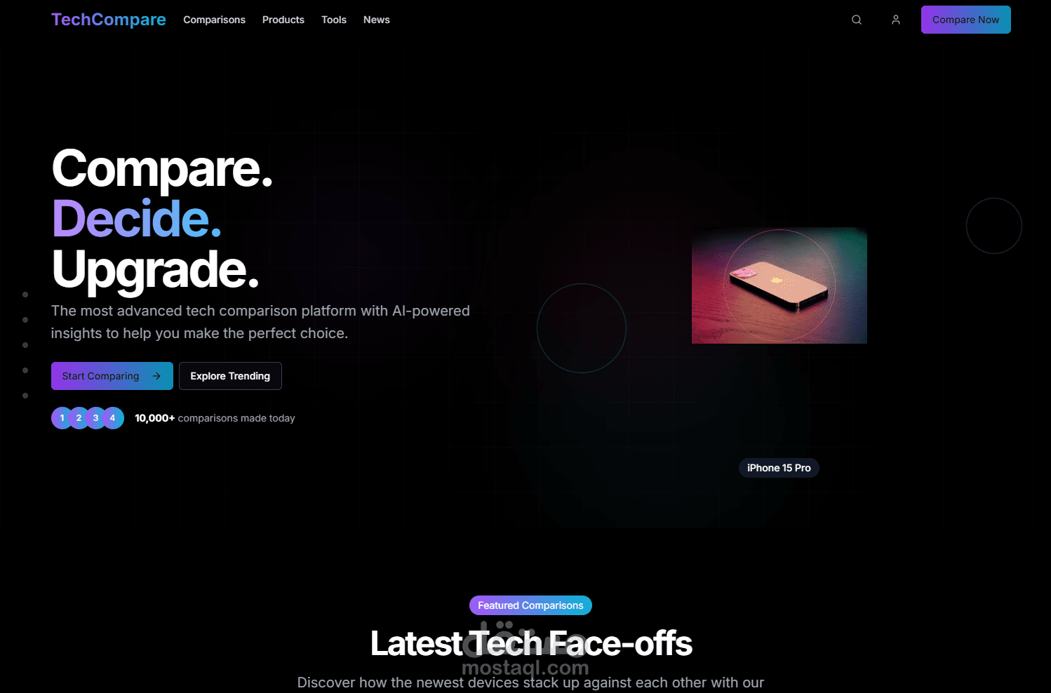 TechCompare - موقع إلكتروني يوفر مقارنات بين التقنيات والمنتجات التقنية المختلفة