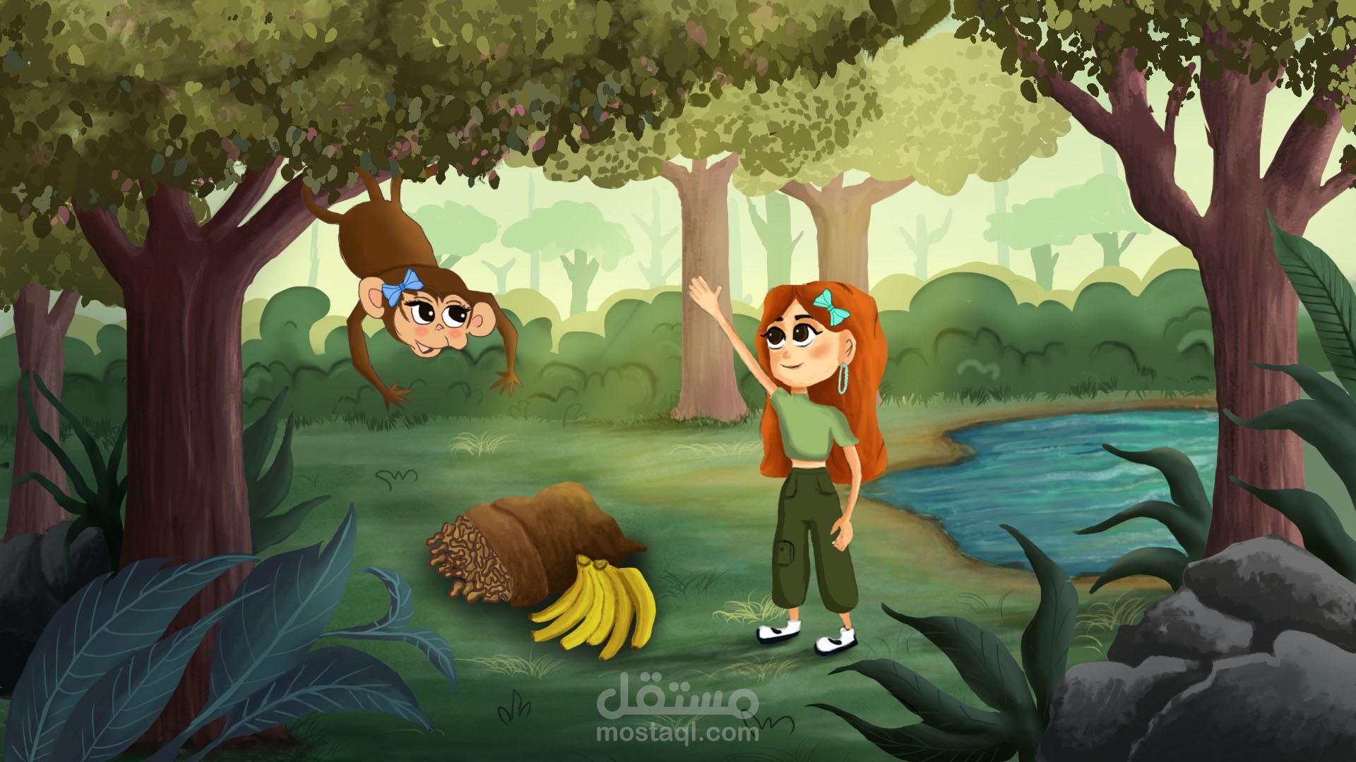 رسم مشهد كرتونى للاطفال  ( المستكشفة الصغيرة)