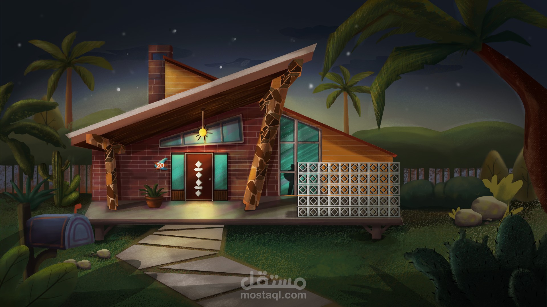 رسم خلفية بأسلوب mid century modern