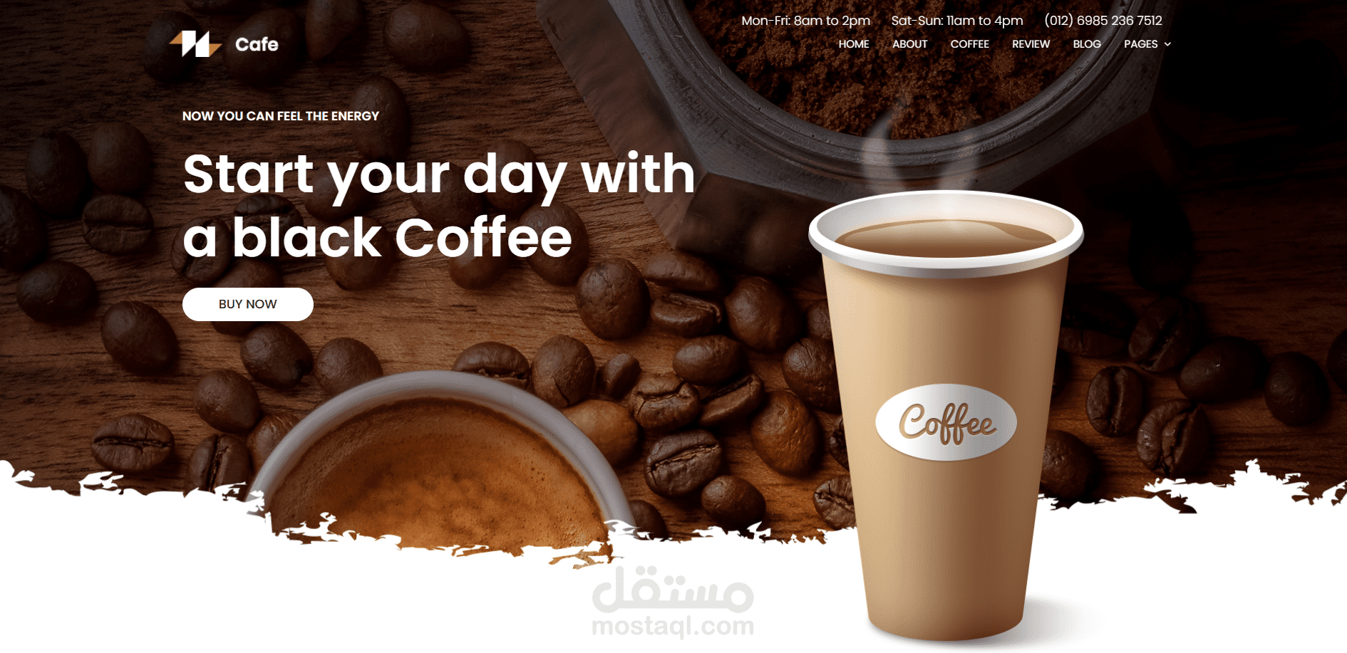 تصميم وبرمجة موقع لمقهى باستخدام HTML, CSS, JavaScript, و Bootstrap