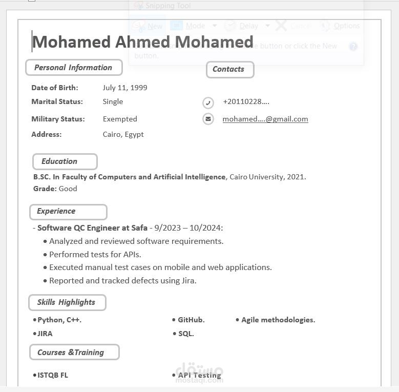 عمل CV مكون من صفحة واحدة