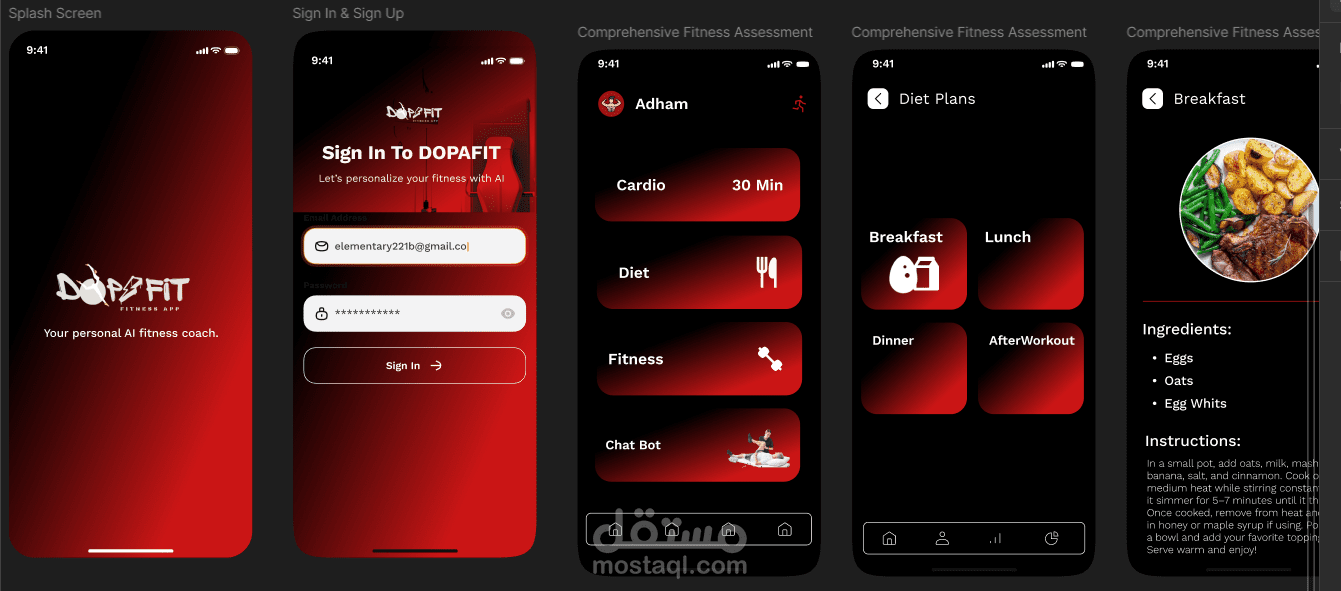 تطبيق متكامل لإدارة التمارين والنظام الغذائي