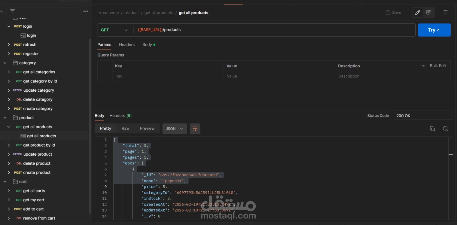 Backend E-Commerce API with Authentication, Products, Categories, and Cart