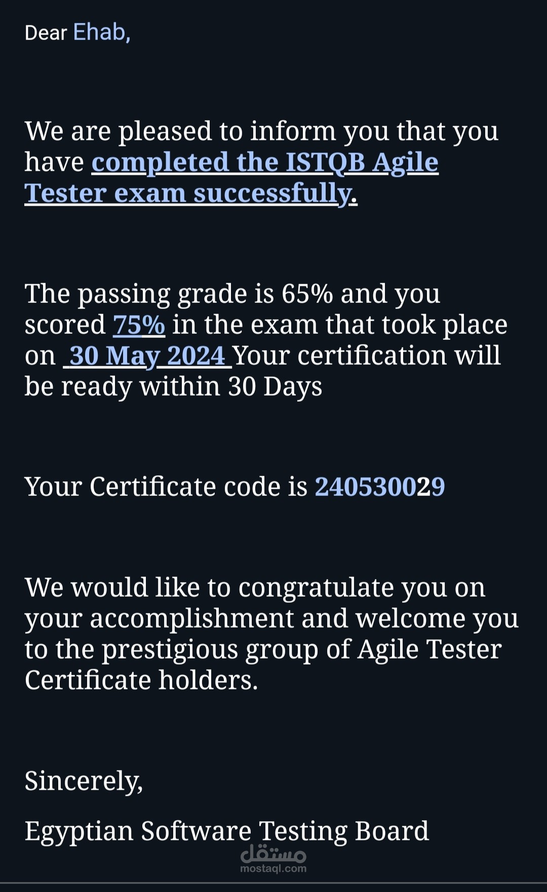 ISTQB AGILE Tester Certificate