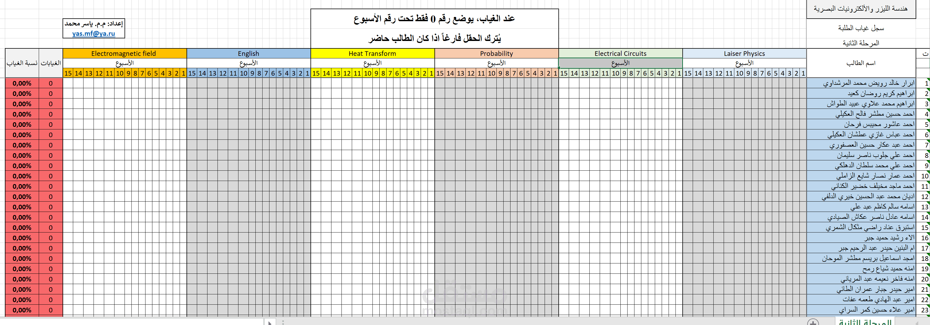 سجل غيابات الكتروني خاص بالكلية