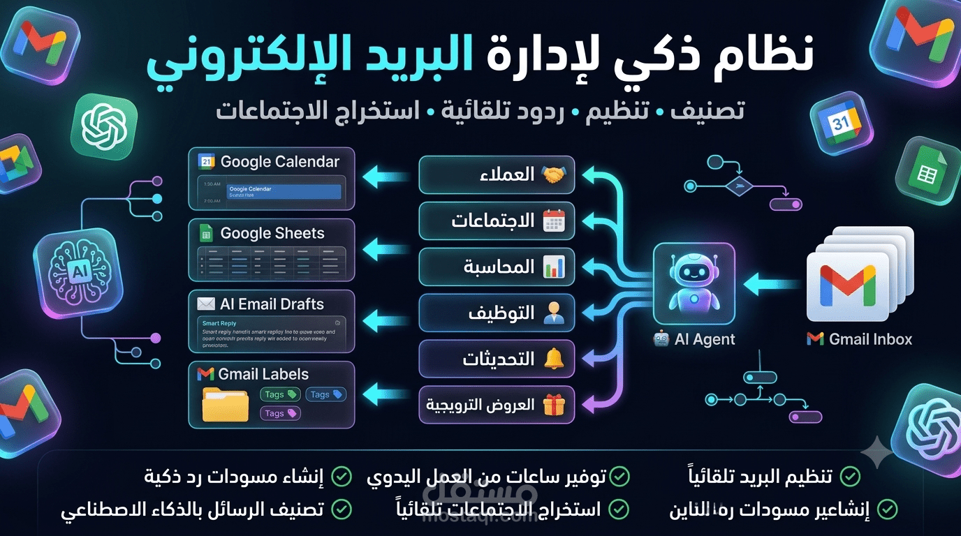 نظام ذكي لإدارة البريد الإلكتروني باستخدام الذكاء الاصطناعي وأتمتة Gmail