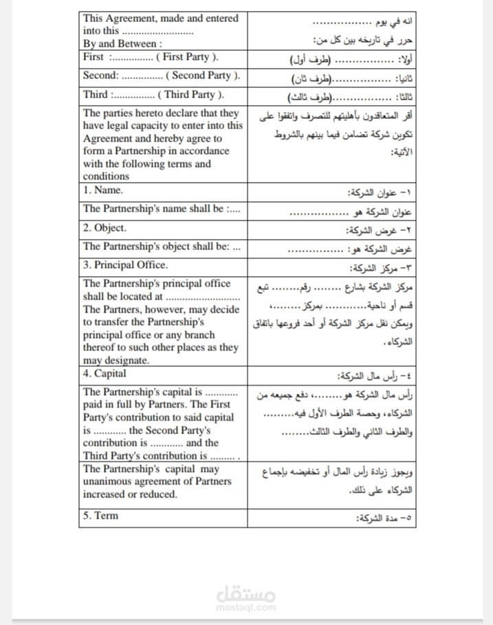 عقد شراكة