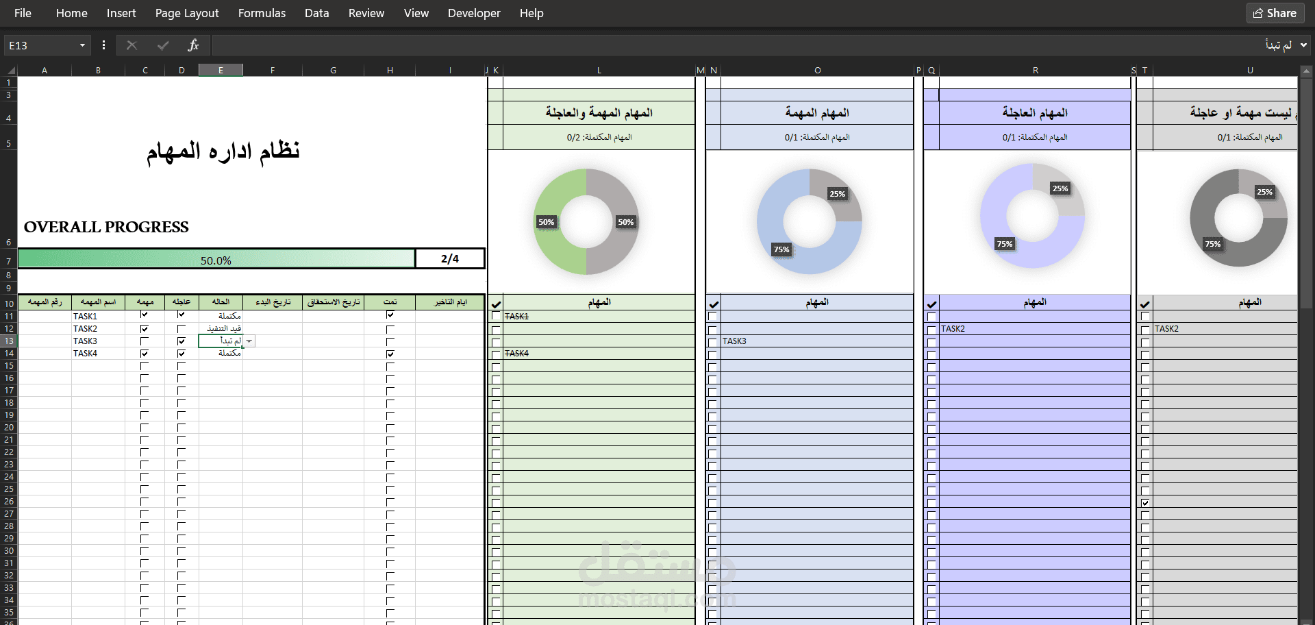 تصميم داشبورد Excel احترافي لإدارة وتنظيم المهام والأولويات