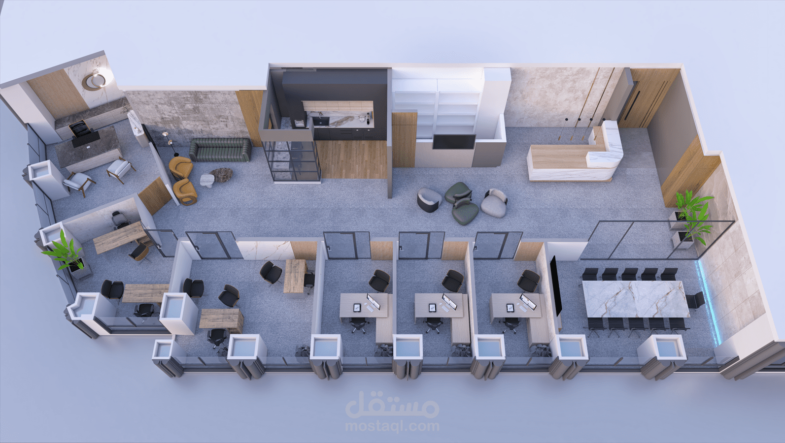 تصميم داخلي من خلال مخطط ثلاثي الابعاد لمكتب شركة