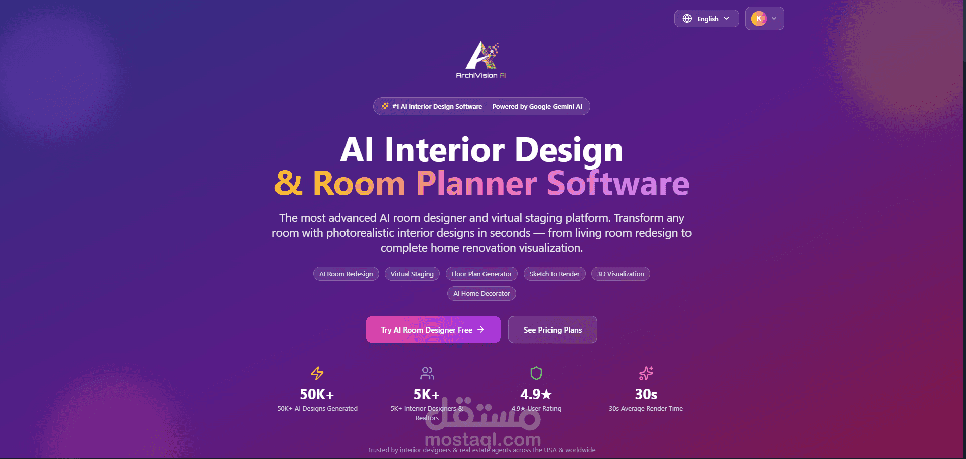 تطوير منصة SaaS لتصميم المساحات الداخلية بالذكاء الاصطناعي ArchiVision AI