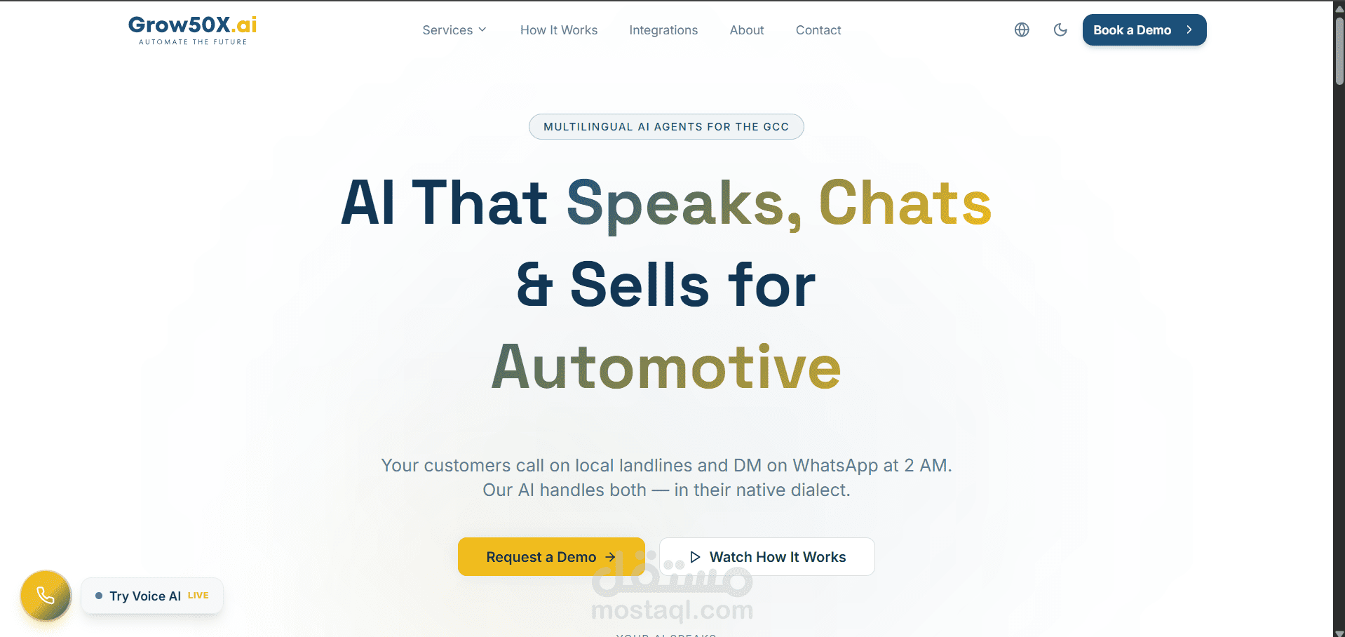 تطوير منصة Grow50x.ai لحلول وكلاء الذكاء الاصطناعي والأتمتة للشركات في الخليج