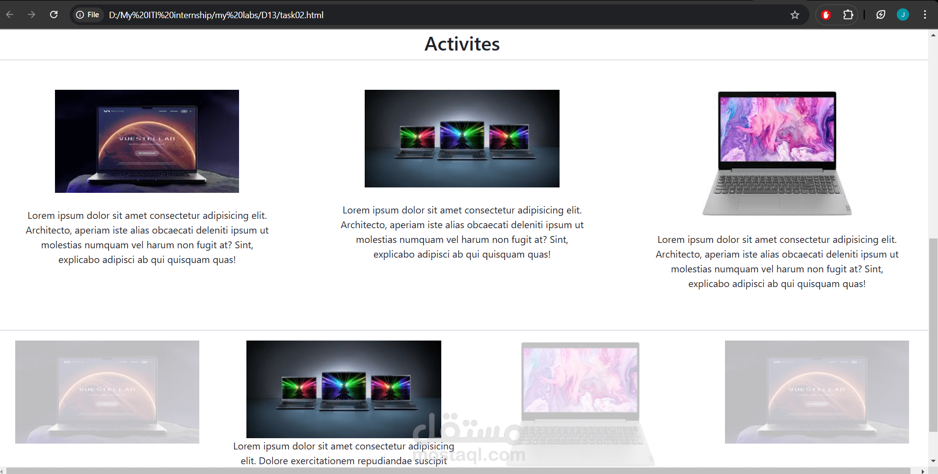 تطوير صفحة ويب لعرض منتجات اللابتوب باستخدام HTML, CSS, و Bootstrap