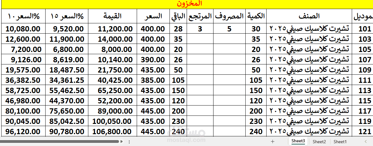 شيت اكسيل للمخزون المخازن