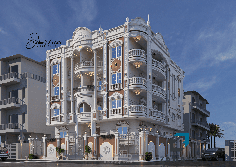 تصميم واجهة كلاسيك لمبنى سكني في دمياط الجديدة
