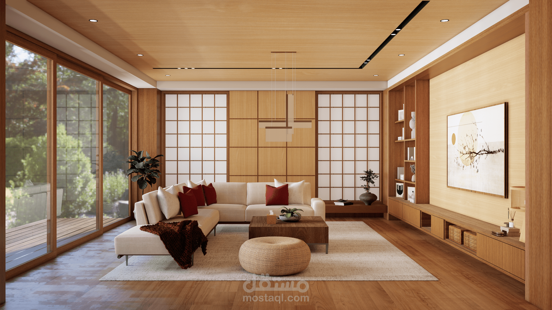 تصميم غرفة معيشة بأسلوب ياباني - اسكندنافي