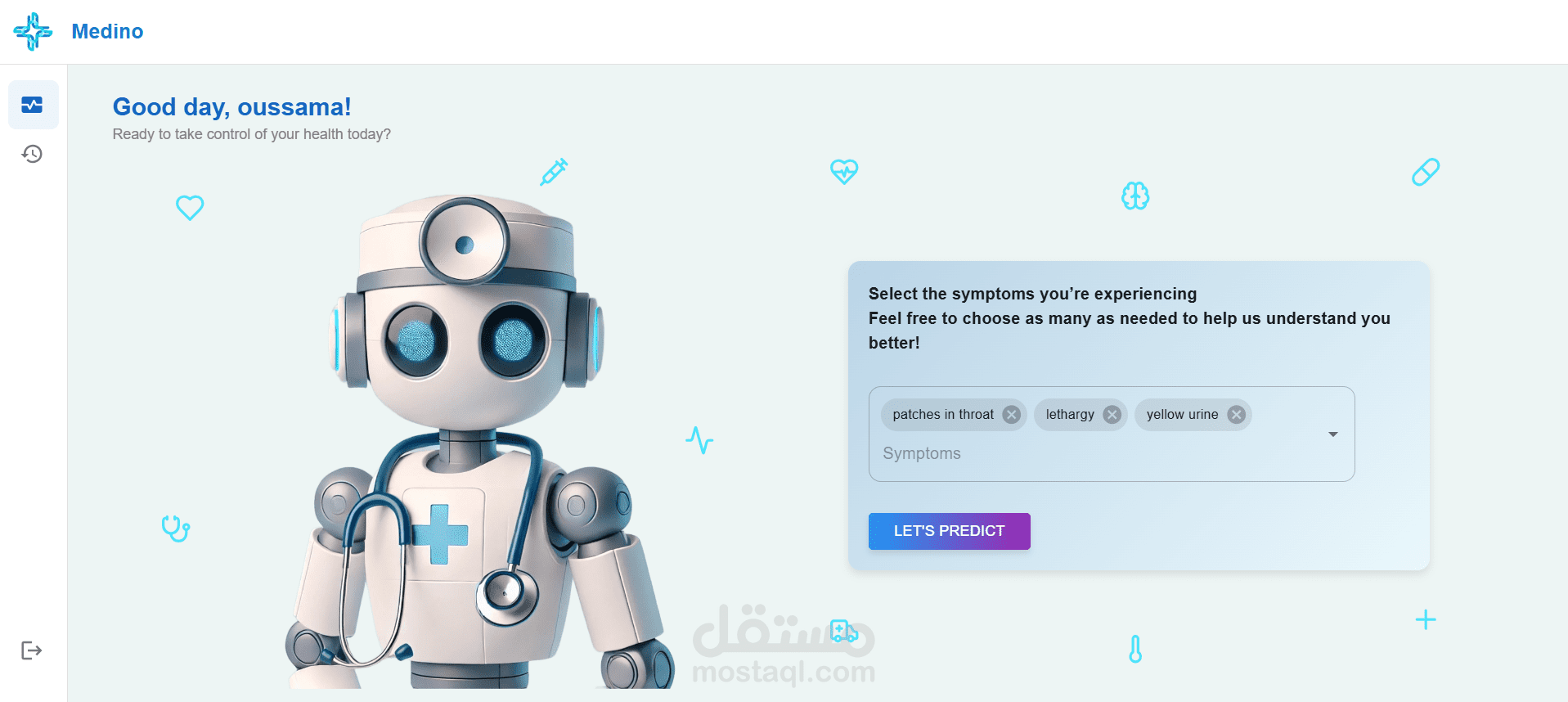 تطبيق ويب للتنبؤ بالأمراض بناءً على الأعراض