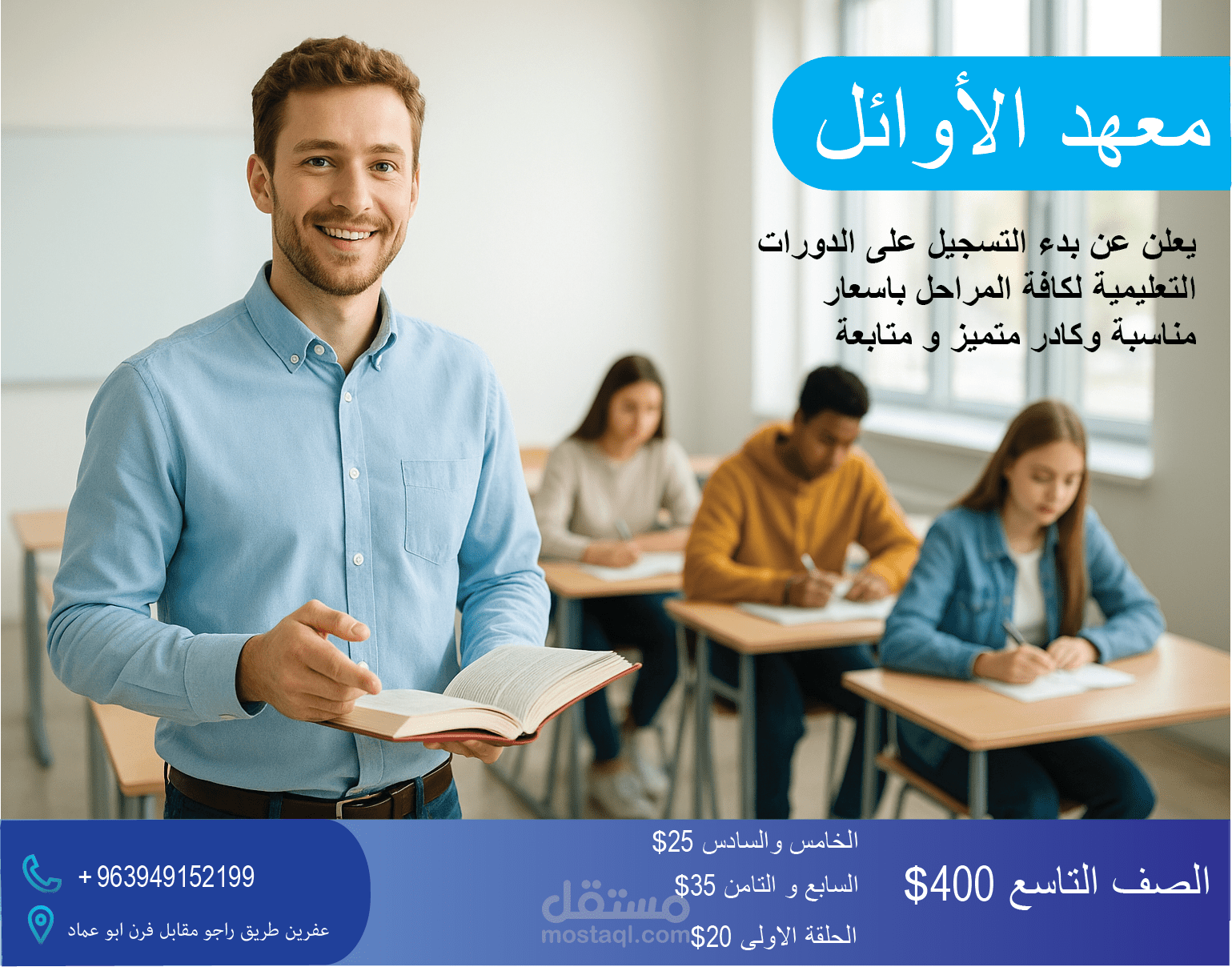 تصميم منشور سوشيال ميديا لمعهد دراسي