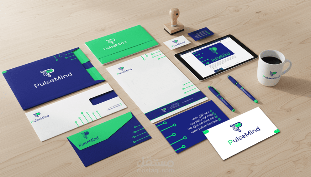تصميم هوية بصرية متكاملة لشركة تقنية تعزز الاحترافية وتبني ثقة العملاء | PulseMind