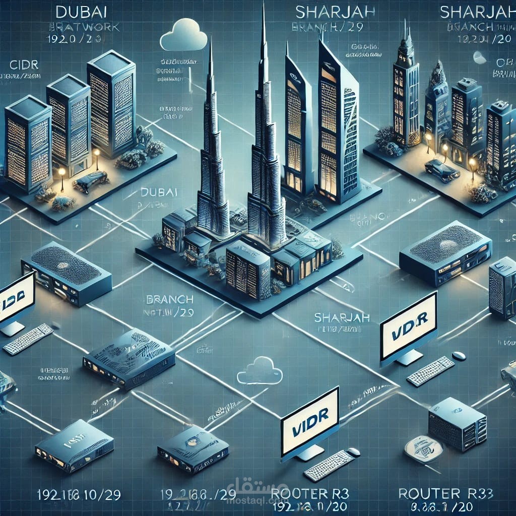 تصميم وإعداد شبكتان محليتان (LAN) لفرعين لنفس الشركة فرع في دبي والأخر في الشارقة باستخدام Cisco Packet Tracer