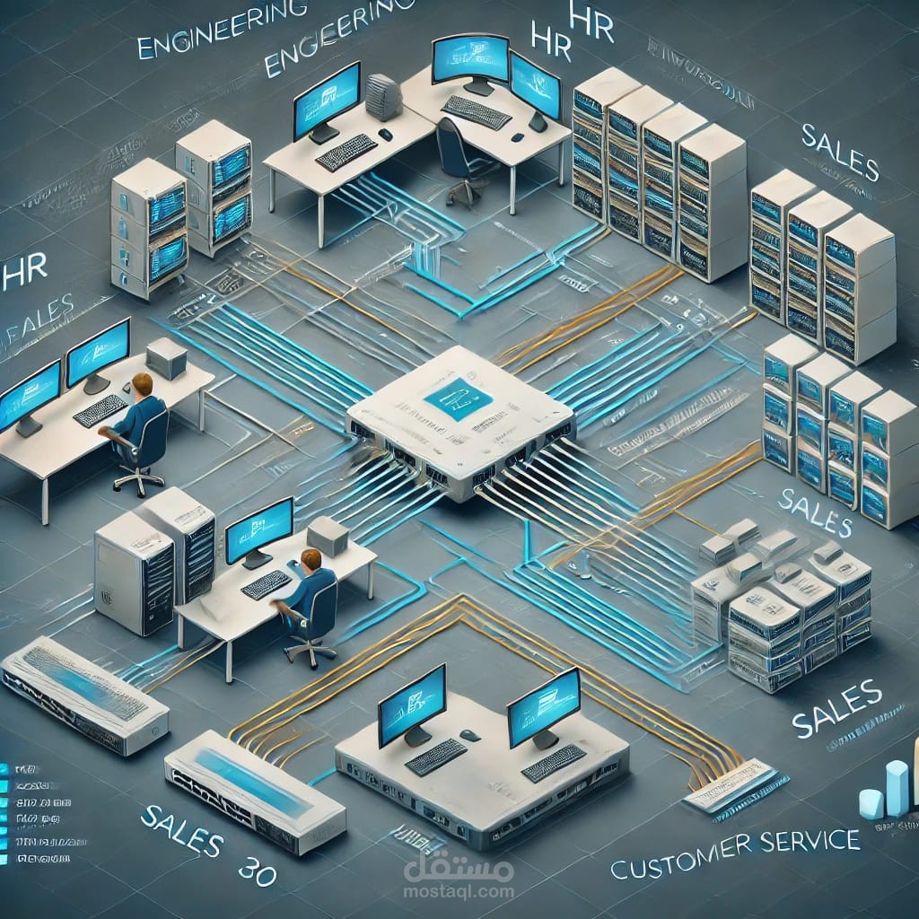 تصميم وإعداد شبكة (VLAN) متكاملة لشركة متعددة الأقسام باستخدام Cisco Packet Tracer