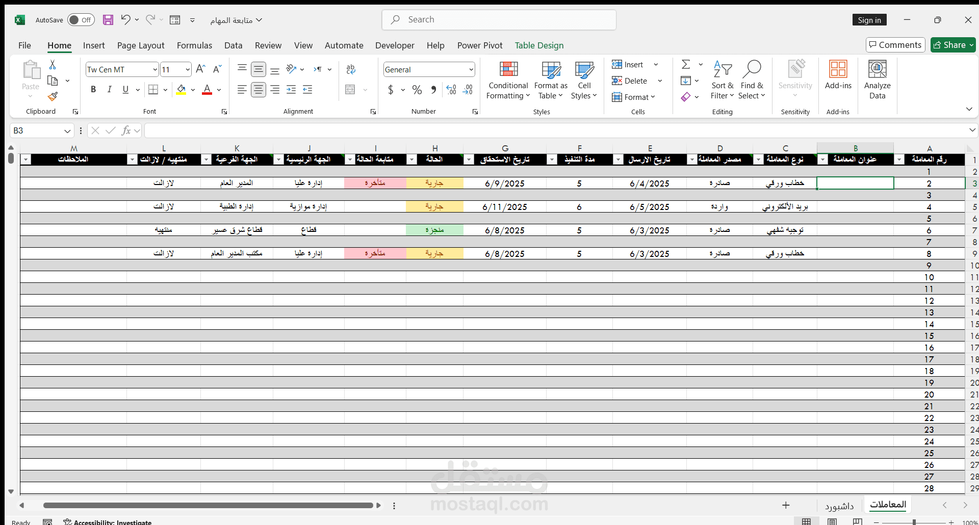 نظام متابعة المهام والمعاملات الصادرة والواردة