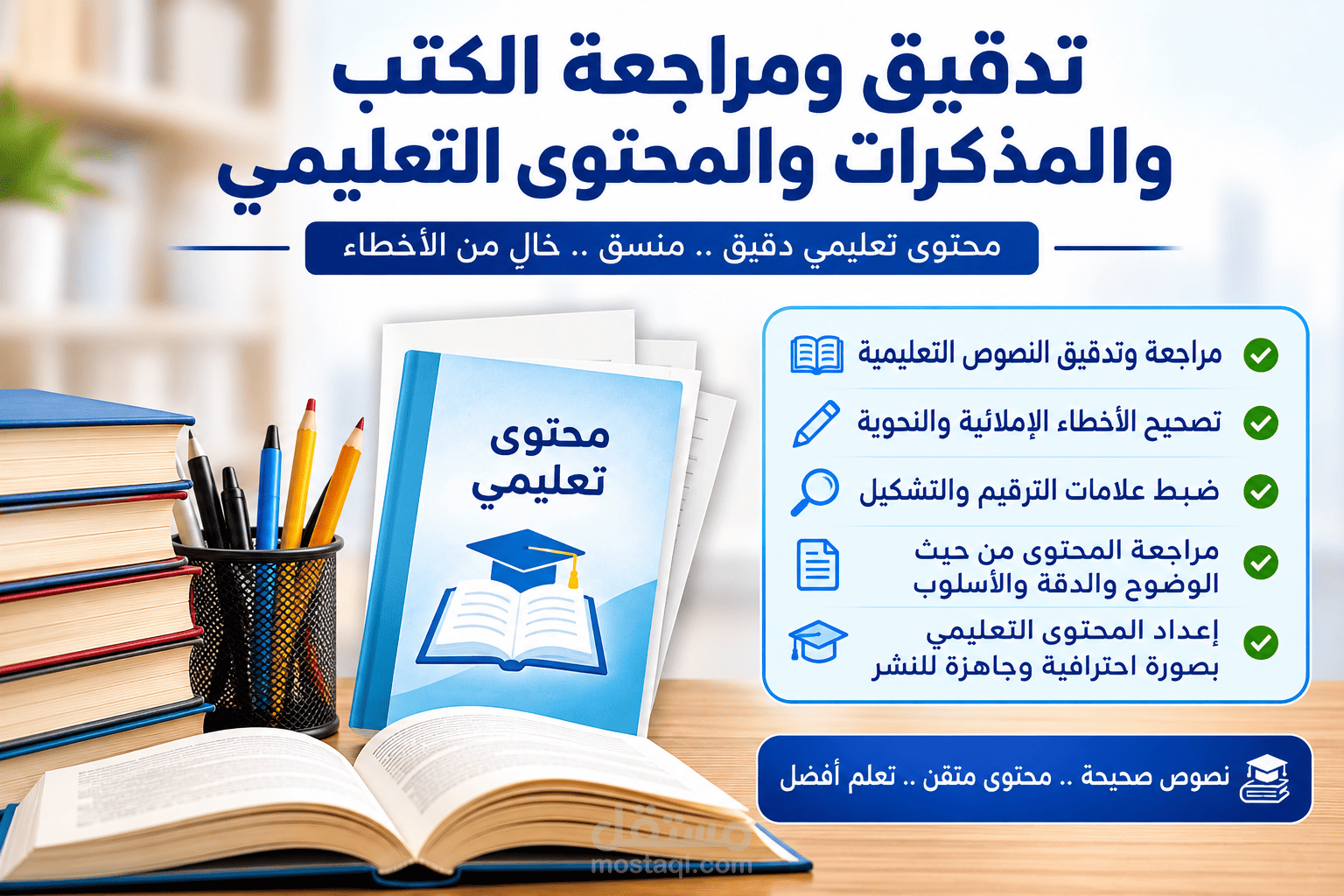تدقيق ومراجعة الكتب والمذكرات والمحتوى التعليمي باللغة العربية
