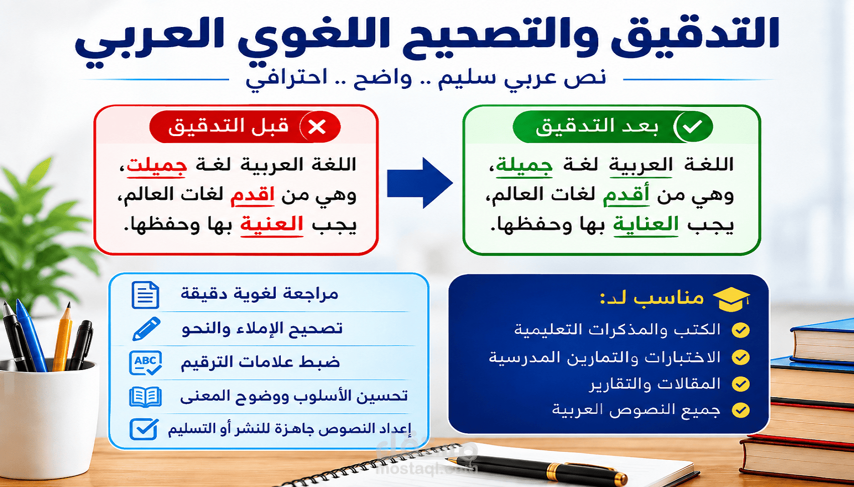 سأدقق وأصحح النصوص العربية إملائيًا ونحويًا ولغويًا
