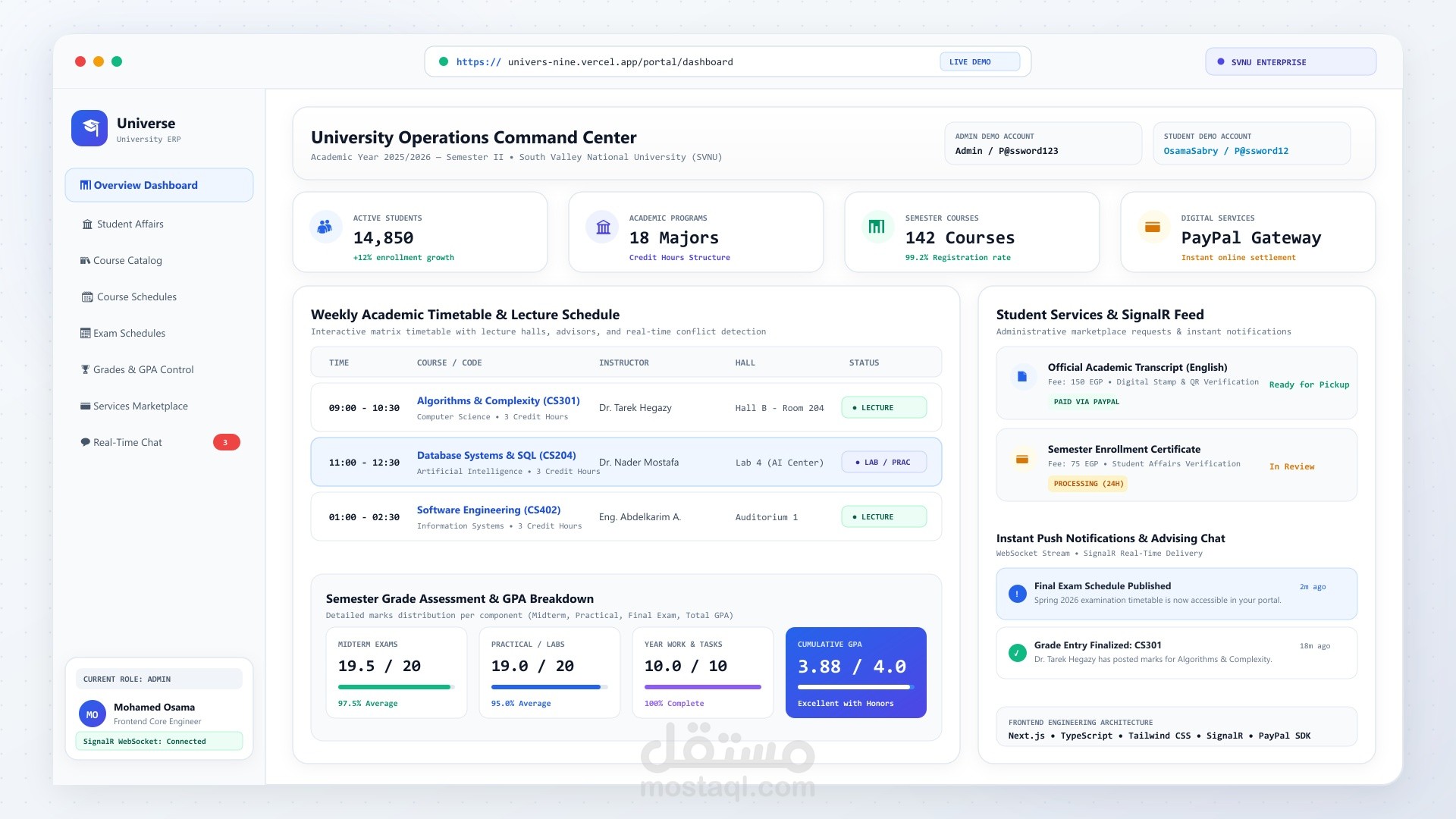 UniVerse – منصة جامعية لإدارة الخدمات والبيانات