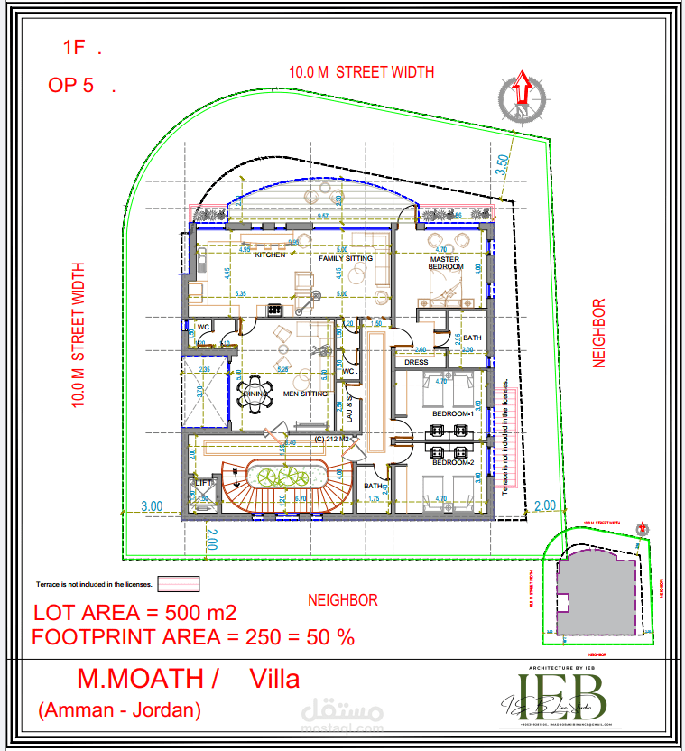 مخطط أولي (schematic floor plan) لمنزل عائلي مكوّن من وحدتين سكنيتين مرتبطتين، ضمن مبنى سكني جديد في عمّان – الأردن.