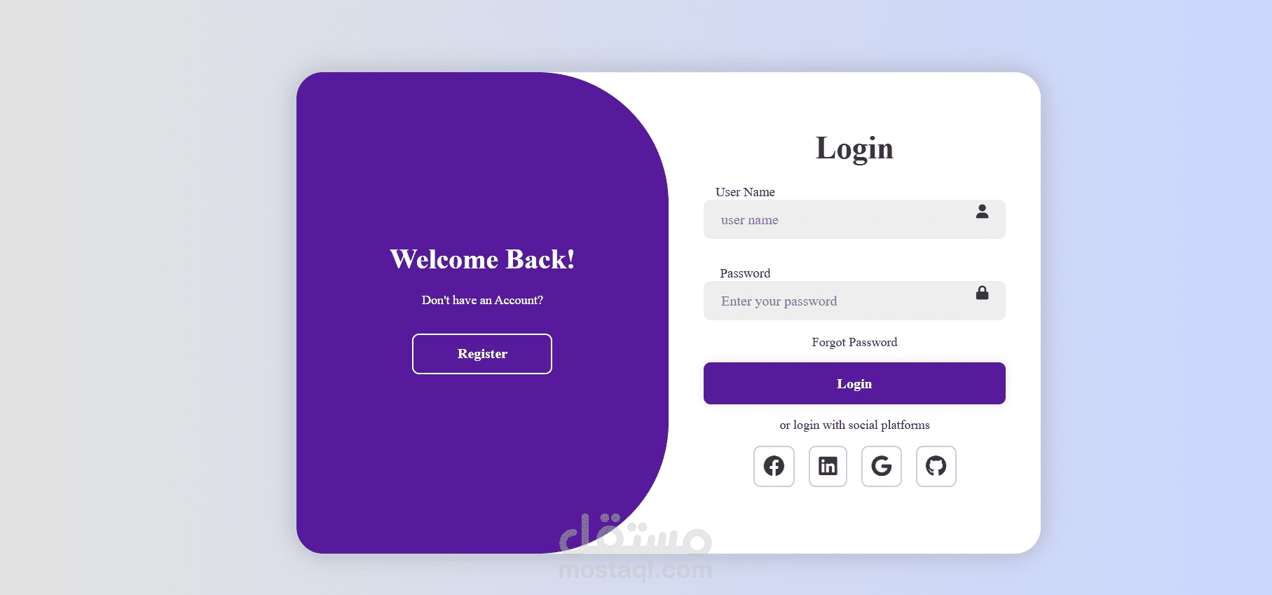 تصميم وتطوير صفحة تسجيل الدخول والتسجيل باستخدام HTML, CSS, و JavaScript