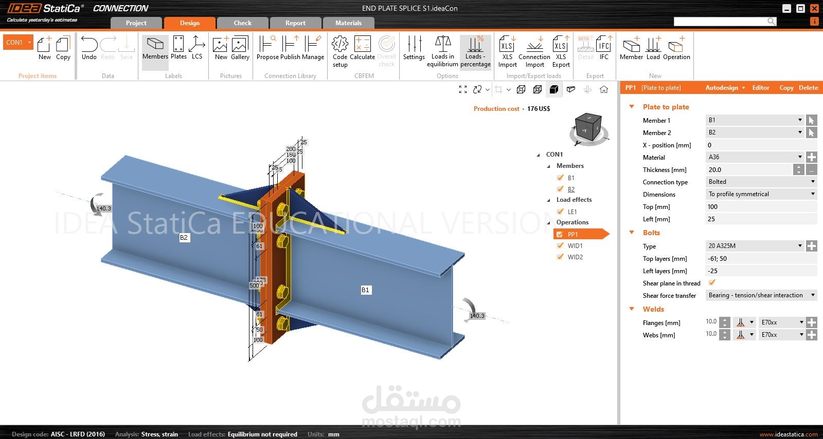 flange connection for an IPE 300 beam