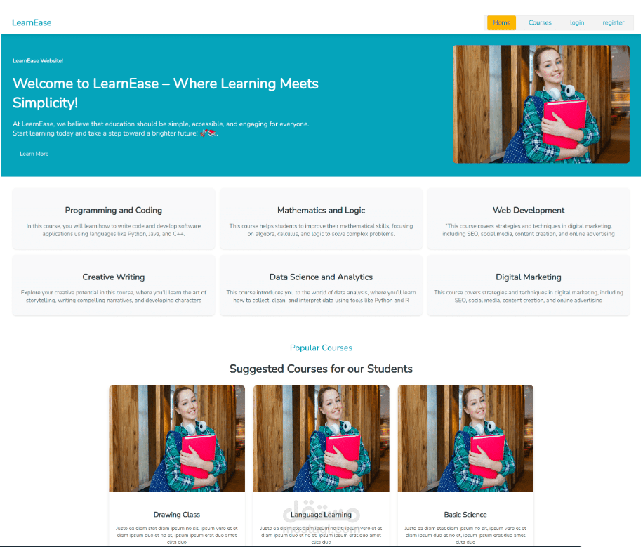 LearnEase ( منصه كورسات تعليم عن بعد مع واجهه ادمن  )