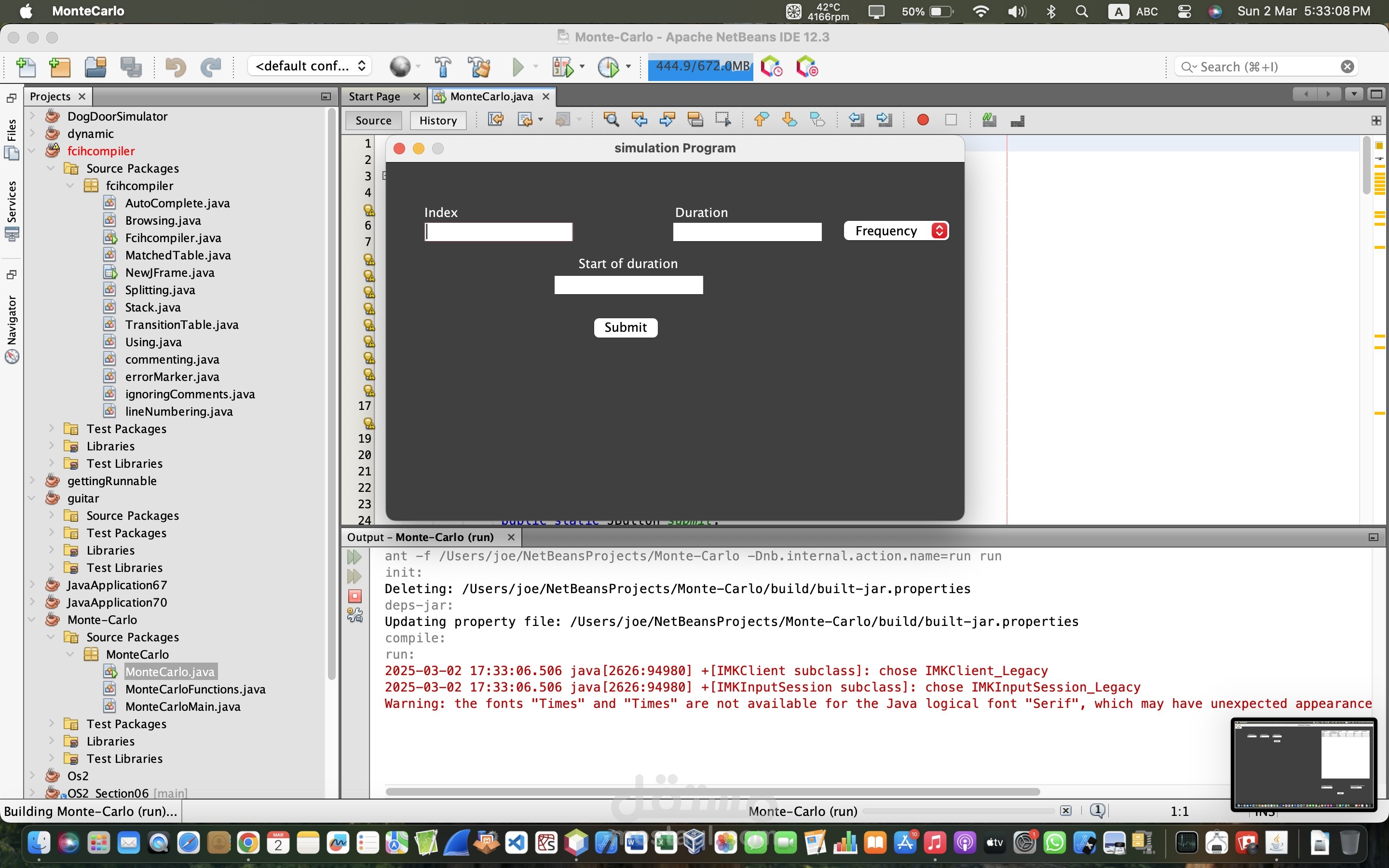Monte Carlo Project using Java