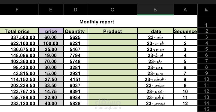 تقرير شهري لشركة علي اكسيل