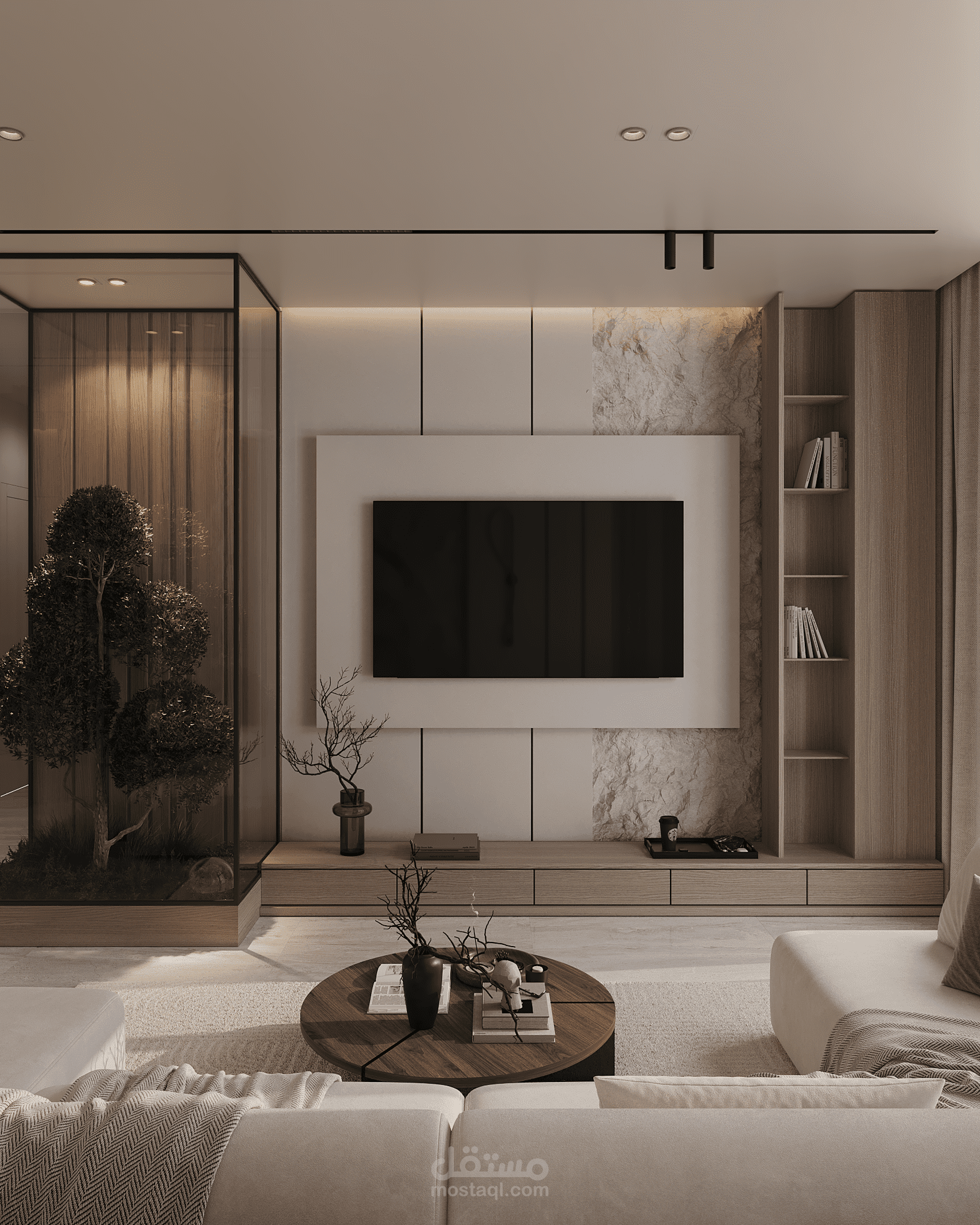 تصميم داخلي غرفة المعيشة ومنطقة تناول الطعام