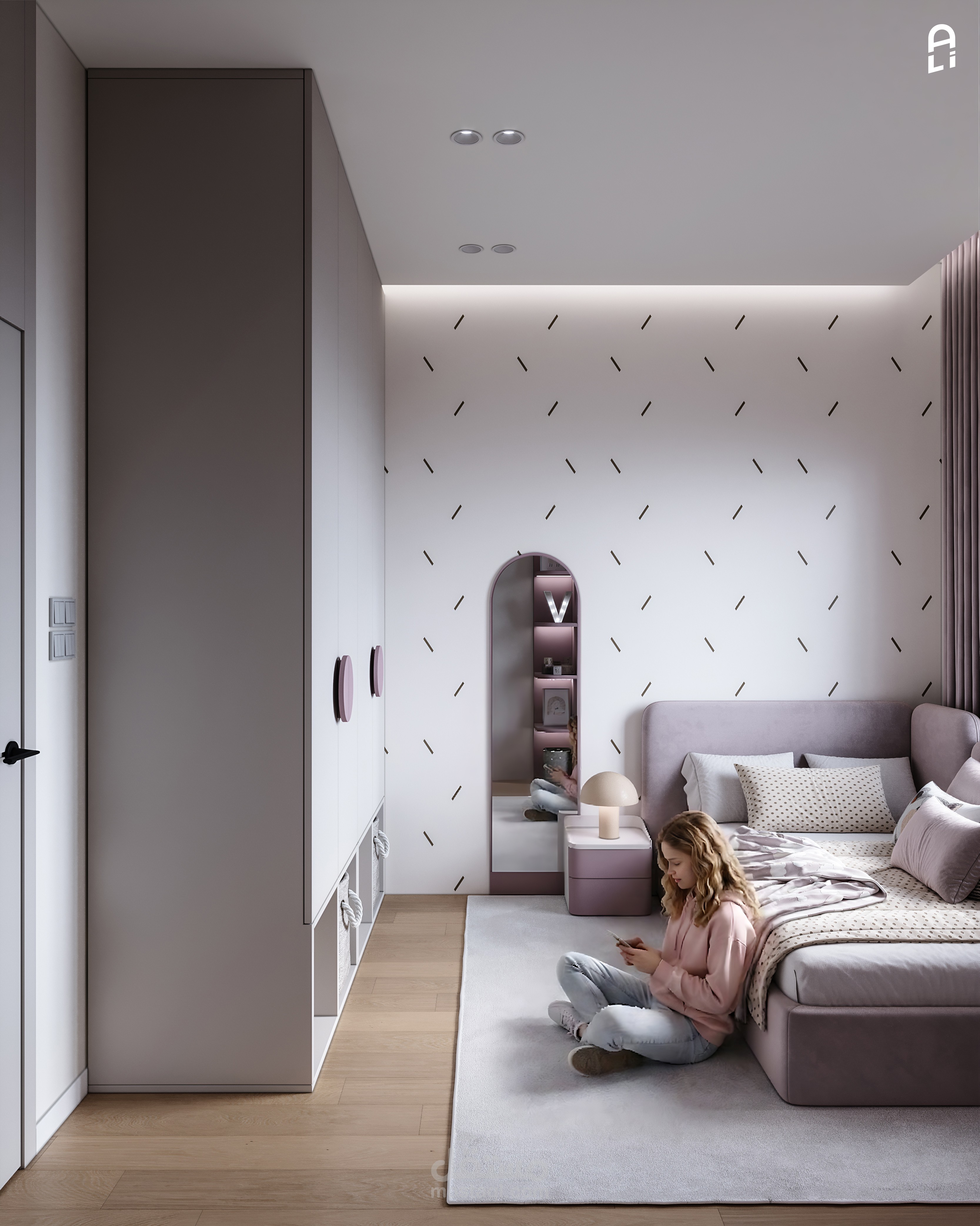 Soft pink kids’ bedroom design