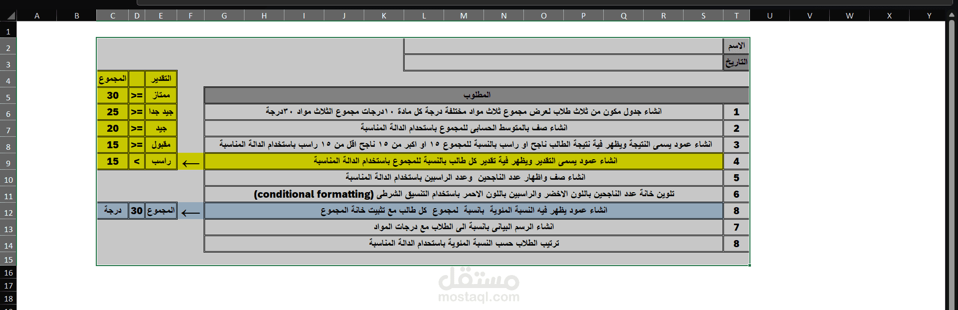 نموذج بسيط لاختبار اكسيل