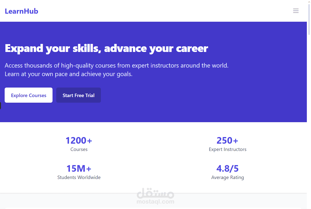 LearnHub website online courses | مستقل