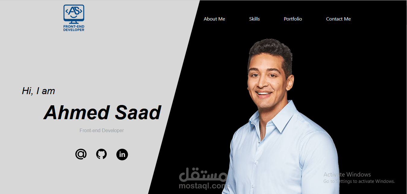 تصميم صفحة بورتفوليو احترافية بـ 4 أقسام + نموذج تواصل