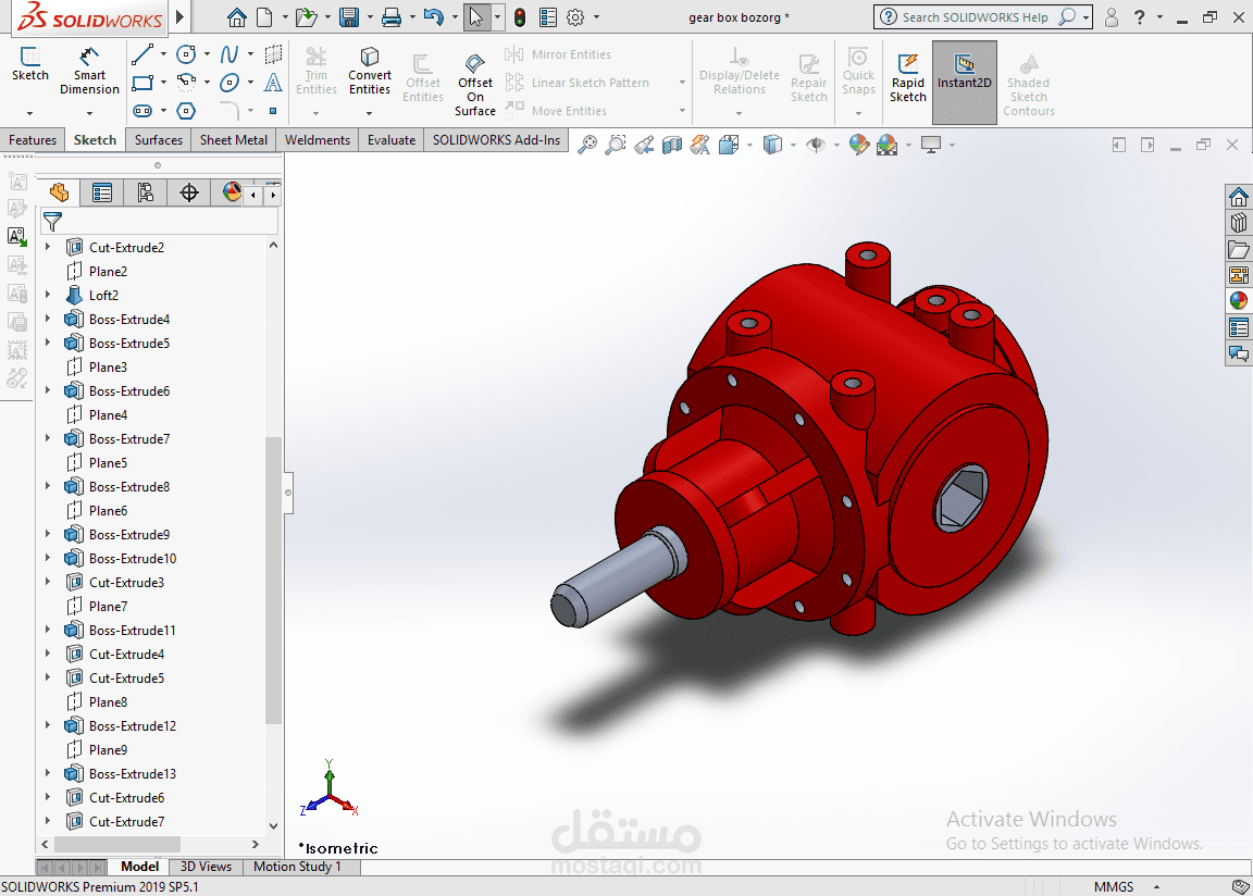 النمذجة ثلاثية الأبعاد ورسم المخططات الفنية لصندوق تروس صناعي للمعدات الزراعية(3D Modeling and Technical Drawing of an Industrial Gearbox for Agricultural Equipment)
