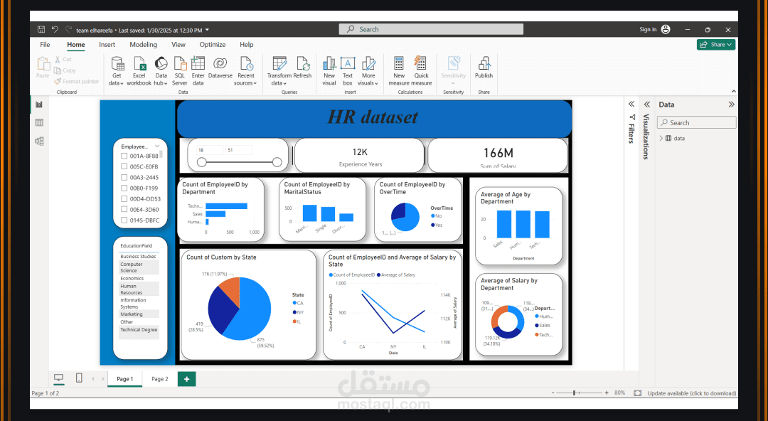 Dashboard لمجموعة بيانات الموارد البشرية ( HR Dataset)