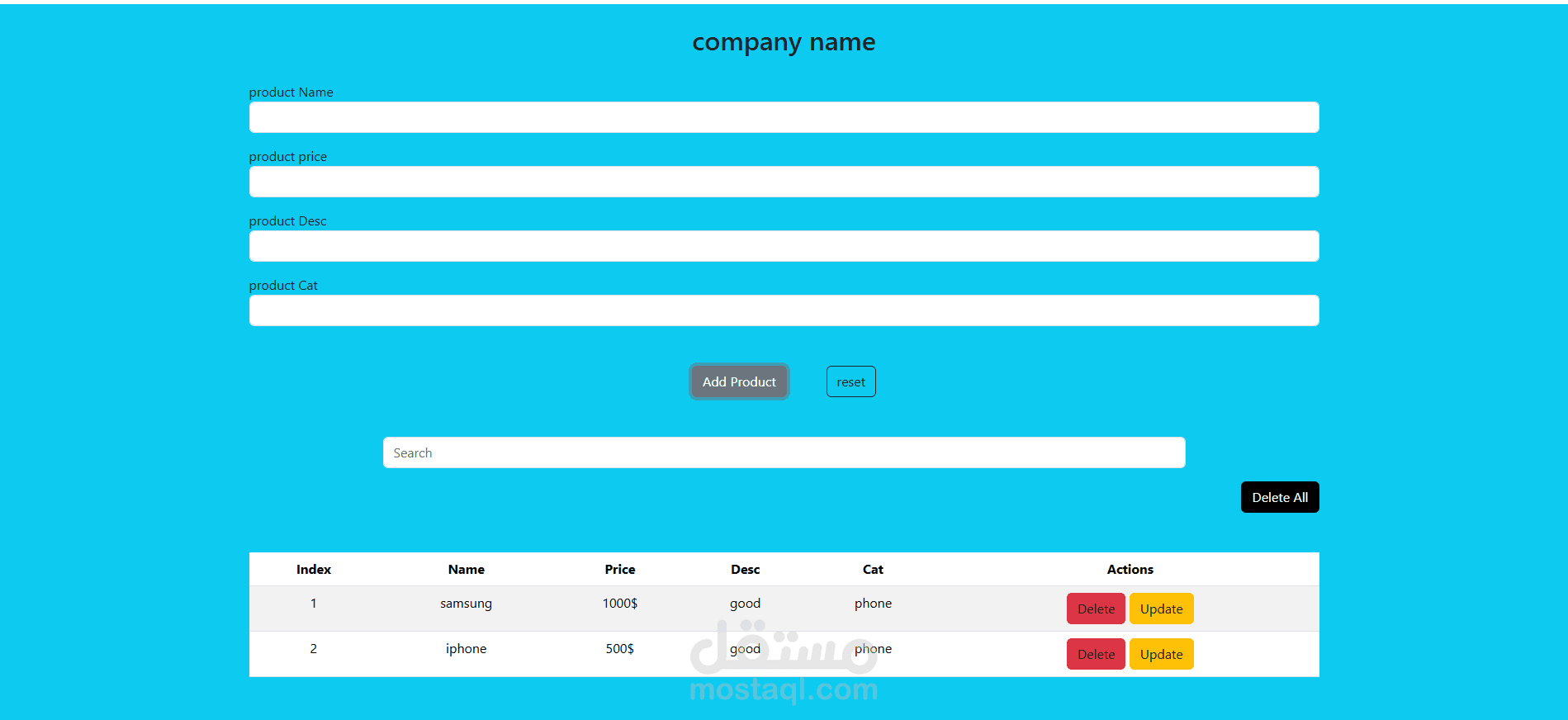 product dashboard